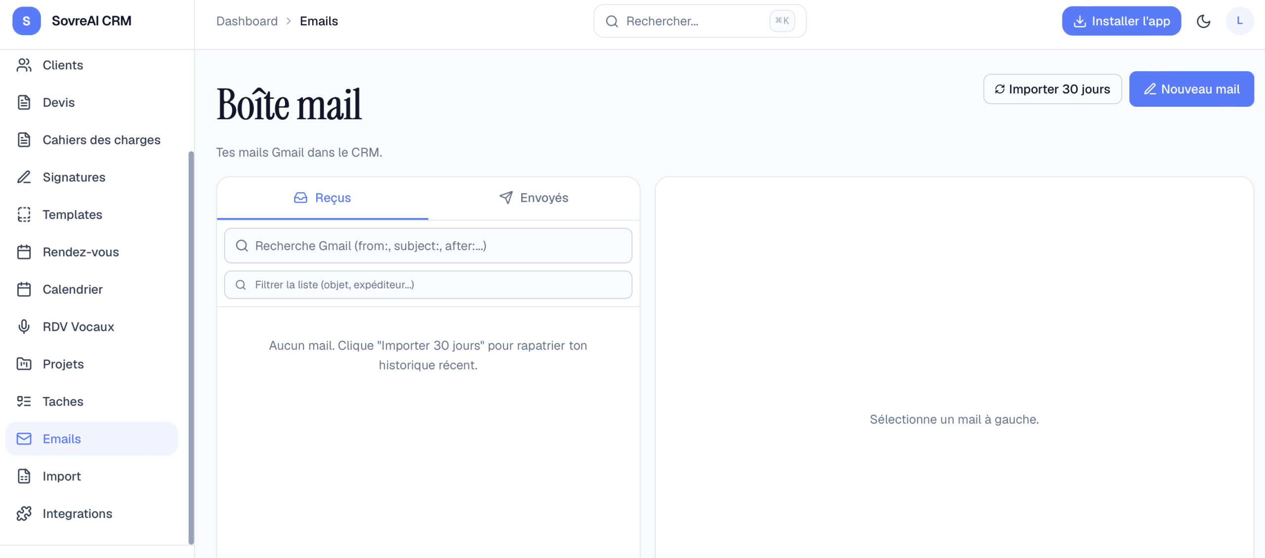 Boîte mail intégrée au CRM