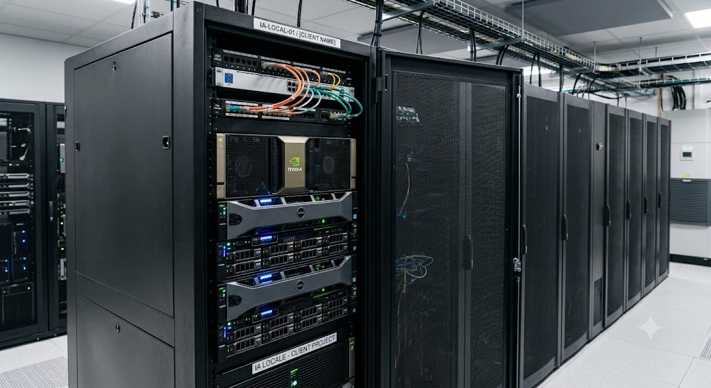 Serveur IA local installé en rack chez un client PME